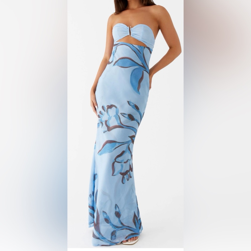 Peppermayo Blue Strapless Maxi Dress